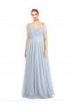 Magasins de Bleu ciel clair Trapèze Bretelles spaghetti Tulle Longue Robes demoiselle d'honneur