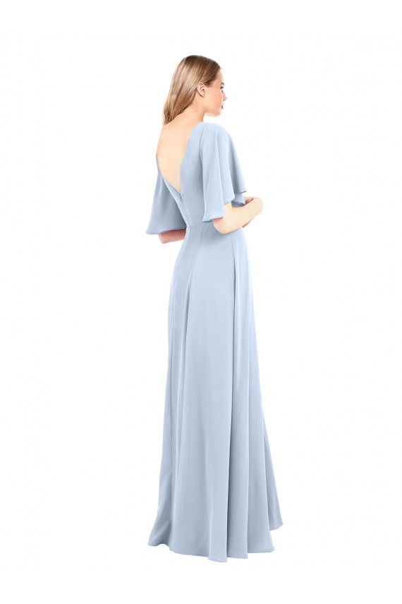 Magasins de Bleu ciel clair Trapèze Col V Mousseline Longue Robes demoiselle d'honneur