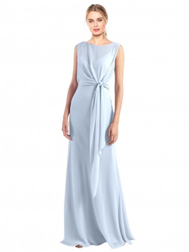 Magasins de Bleu ciel clair Trapèze Col V Mousseline Longue Robes demoiselle d'honneur