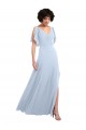 Magasins de Bleu ciel clair Trapèze Col V Mousseline Longue Robes demoiselle d'honneur