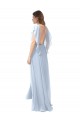 Magasins de Bleu ciel clair Trapèze Col V Mousseline Longue Robes demoiselle d'honneur