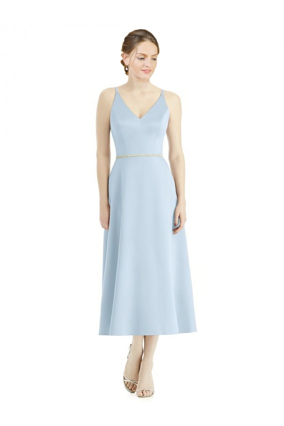 Magasins de Bleu ciel clair Trapèze Col V Satiné Longue Robes demoiselle d'honneur