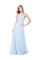 Magasins de Bleu ciel clair Trapèze Licou Col Haut Mousseline Longue Robes demoiselle d'honneur