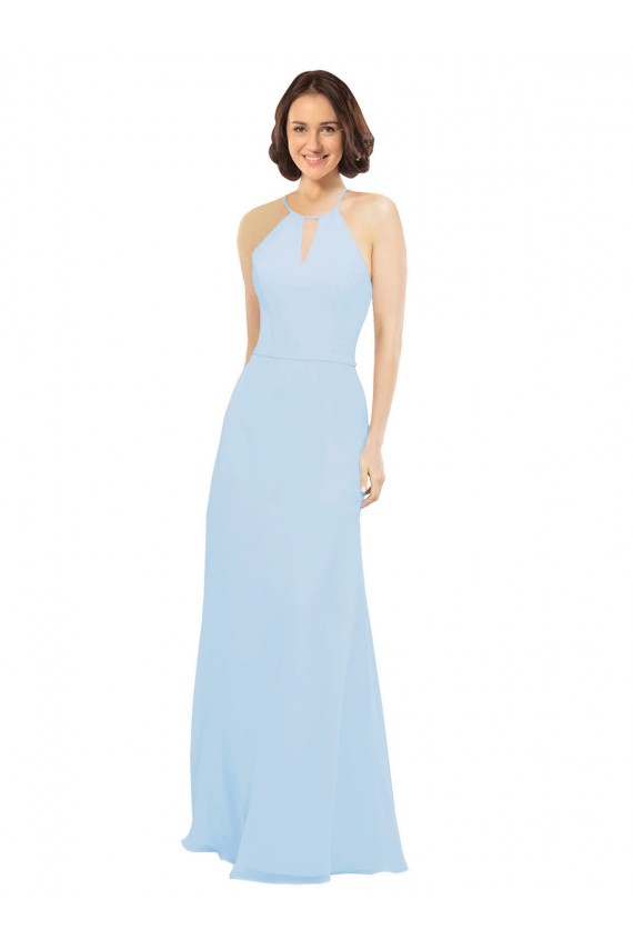 Magasins de Bleu ciel clair Trapèze Licou Mousseline Longue Robes demoiselle d'honneur