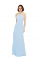 Magasins de Bleu ciel clair Trapèze Licou Mousseline Longue Robes demoiselle d'honneur