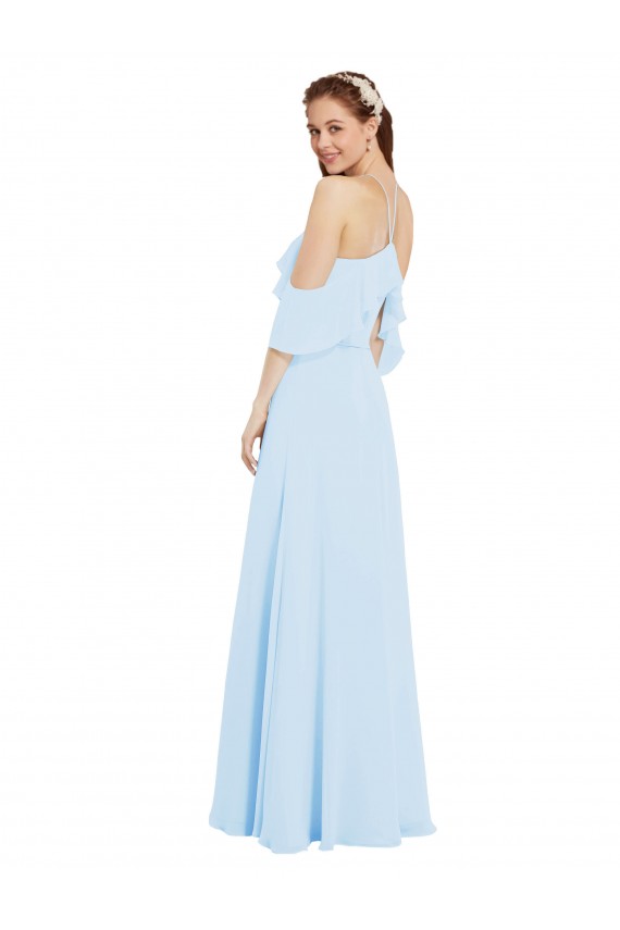 Magasins de Bleu ciel clair Trapèze Licou Mousseline Longue Robes demoiselle d'honneur
