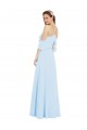 Magasins de Bleu ciel clair Trapèze Licou Mousseline Longue Robes demoiselle d'honneur