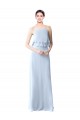 Magasins de Bleu ciel clair Trapèze Licou Mousseline Longue Robes demoiselle d'honneur
