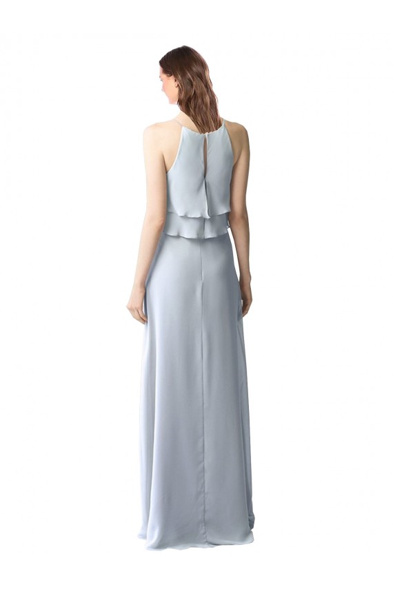 Magasins de Bleu ciel clair Trapèze Licou Mousseline Longue Robes demoiselle d'honneur