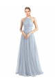 Magasins de Bleu ciel clair Trapèze Licou Tulle Longue Robes demoiselle d'honneur