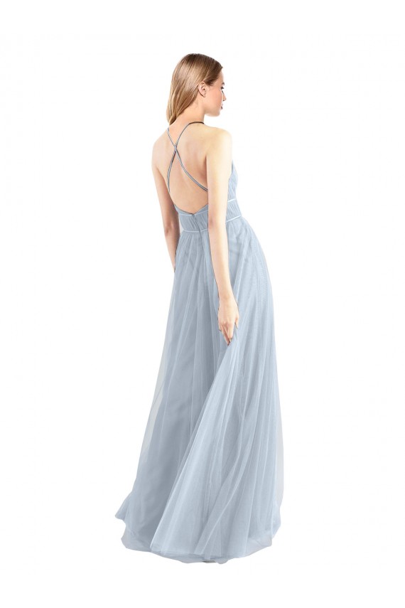 Magasins de Bleu ciel clair Trapèze Licou Tulle Longue Robes demoiselle d'honneur