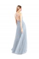 Magasins de Bleu ciel clair Trapèze Licou Tulle Longue Robes demoiselle d'honneur