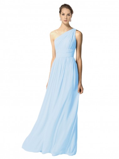 Magasins de Bleu ciel clair Trapèze Mousseline Longue Robes demoiselle d'honneur