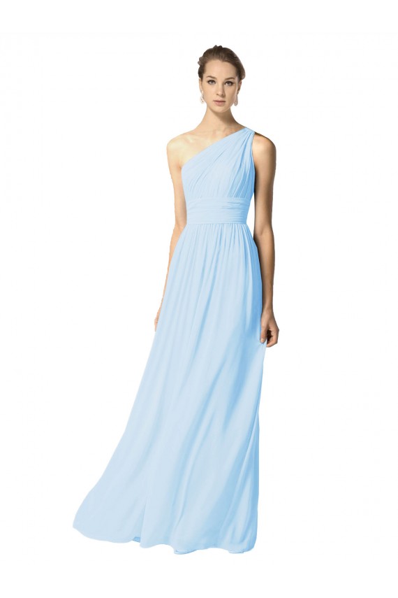 Magasins de Bleu ciel clair Trapèze Mousseline Longue Robes demoiselle d'honneur
