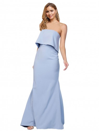Magasins de Bleu ciel clair Trapèze Sans bretelle Crêpe Stretch Longue Formelles Robes demoiselle d'honneur / Robes de soirée / Robes de bal