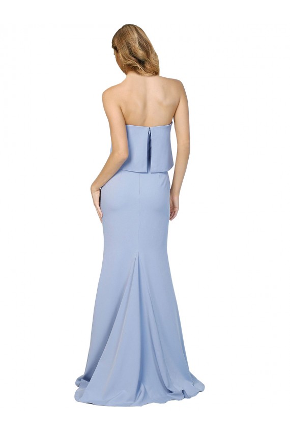 Magasins de Bleu ciel clair Trapèze Sans bretelle Crêpe Stretch Longue Formelles Robes demoiselle d'honneur / Robes de soirée / Robes de bal