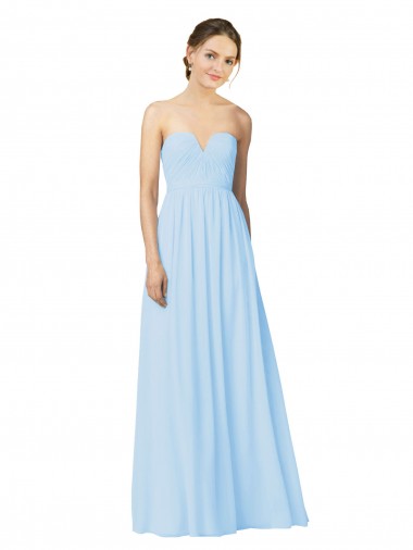 Magasins de Bleu ciel clair Trapèze Sans bretelle Mousseline Longue Robes demoiselle d'honneur