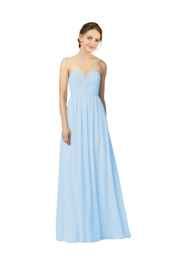 Magasins de Bleu ciel clair Trapèze Sans bretelle Mousseline Longue Robes demoiselle d'honneur