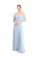 Magasins de Bleu ciel clair Trapèze Épaule Dénudée Col Carré Mousseline Longue Robes demoiselle d'honneur