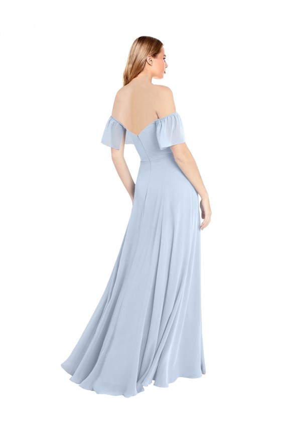 Magasins de Bleu ciel clair Trapèze Épaule Dénudée Col Carré Mousseline Longue Robes demoiselle d'honneur