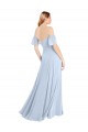Magasins de Bleu ciel clair Trapèze Épaule Dénudée Col Carré Mousseline Longue Robes demoiselle d'honneur
