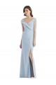 Magasins de Bleu ciel clair Trapèze Épaule Dénudée Col V Crêpe Stretch Longue Robes demoiselle d'honneur