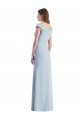 Magasins de Bleu ciel clair Trapèze Épaule Dénudée Col V Crêpe Stretch Longue Robes demoiselle d'honneur