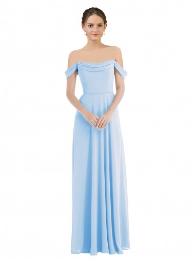 Magasins de Bleu ciel clair Trapèze Épaule Dénudée Mousseline Longue Formelles Robes demoiselle d'honneur / Robes de soirée