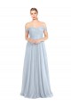 Magasins de Bleu ciel clair Trapèze Épaule Dénudée Tulle Longue Robes demoiselle d'honneur
