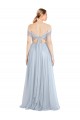 Magasins de Bleu ciel clair Trapèze Épaule Dénudée Tulle Longue Robes demoiselle d'honneur