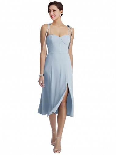 Magasins de Bleu ciel clair Trapèze midi Crêpe Stretch Courte Robes demoiselle d'honneur / Robes de bal / Robes de cocktail