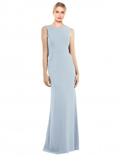 Magasins de Bleu ciel clair Trompette Bateau Crêpe Stretch Longue Robes demoiselle d'honneur / Robes de bal