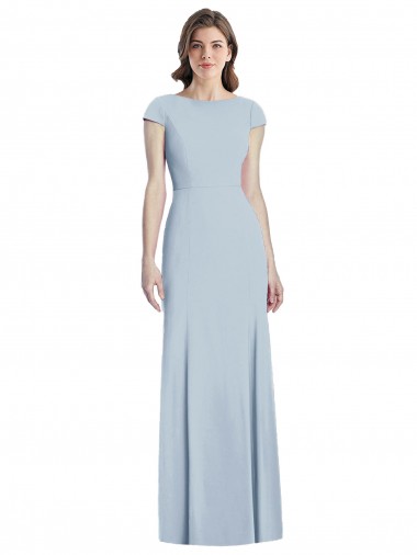 Magasins de Bleu ciel clair Trompette Bateau Crêpe Stretch Longue Robes demoiselle d'honneur / Robes de bal