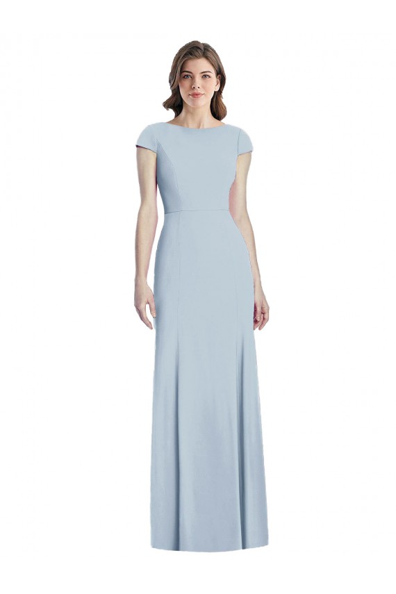 Magasins de Bleu ciel clair Trompette Bateau Crêpe Stretch Longue Robes demoiselle d'honneur / Robes de bal