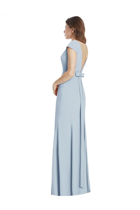 Magasins de Bleu ciel clair Trompette Bateau Crêpe Stretch Longue Robes demoiselle d'honneur / Robes de bal