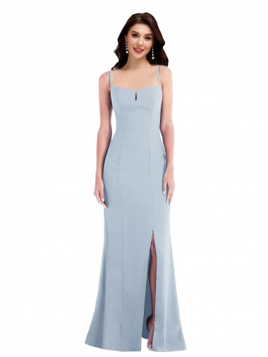 Magasins de Bleu ciel clair Trompette Bretelles spaghetti Crêpe Stretch Longue Formelles Robes demoiselle d'honneur / Robes de soirée / Robes de bal