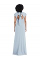 Magasins de Bleu ciel clair Trompette Col bijou Crêpe Stretch Longue Robes demoiselle d'honneur