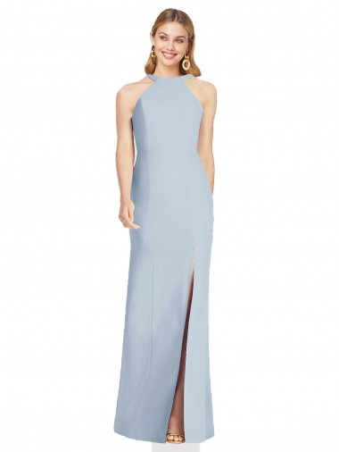 Magasins de Bleu ciel clair Trompette Licou Col Haut Crêpe Stretch Longue Formelles Robes demoiselle d'honneur / Robes de soirée