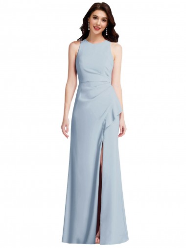 Magasins de Bleu ciel clair Trompette Licou Crêpe Stretch Longue Robes demoiselle d'honneur / Robes de bal
