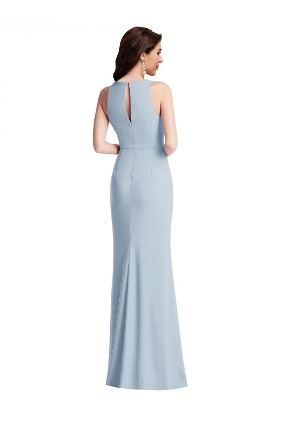 Magasins de Bleu ciel clair Trompette Licou Crêpe Stretch Longue Robes demoiselle d'honneur / Robes de bal