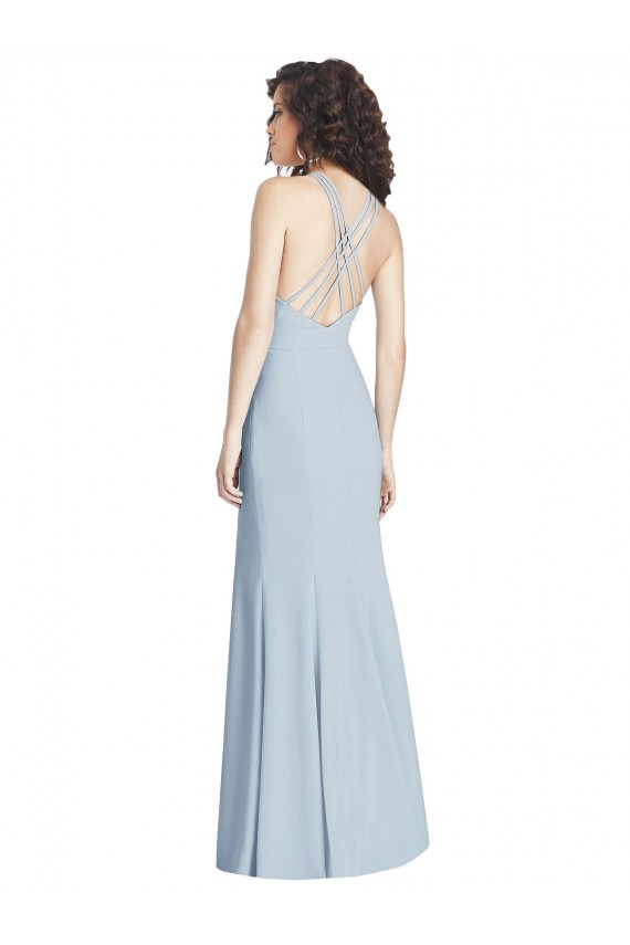 Magasins de Bleu ciel clair Trompette Licou Crêpe Stretch Longue Robes demoiselle d'honneur / Robes de bal