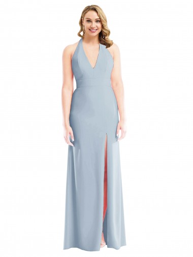 Magasins de Bleu ciel clair Trompette Licou Crêpe Stretch Longue Robes demoiselle d'honneur / Robes de bal