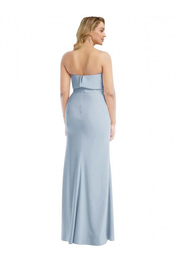 Magasins de Bleu ciel clair Trompette Sans bretelle Crêpe Stretch Longue Robes demoiselle d'honneur / Robes de bal