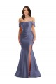 Magasins de Bleu français Sirène Épaule Dénudée Satiné Soyeux Longue Formelles Robes demoiselle d'honneur / Robes de soirée / Robes de bal