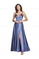 Magasins de Bleu français Trapèze Bretelles spaghetti Satiné Soyeux Longue Formelles Robes demoiselle d'honneur / Robes de soirée / Robes de bal