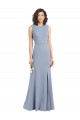 Magasins de Bleu fumée Fourreau Col Bateau Col Haut Crêpe Stretch Longue Robes demoiselle d'honneur