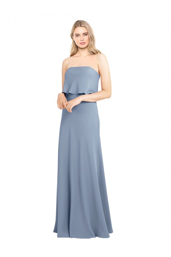 Magasins de Bleu fumée Fourreau Col Haut Crêpe Stretch Longue Formelles Robes demoiselle d'honneur / Robes de soirée / Robes de bal