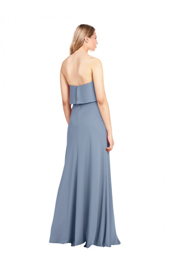 Magasins de Bleu fumée Fourreau Col Haut Crêpe Stretch Longue Formelles Robes demoiselle d'honneur / Robes de soirée / Robes de bal