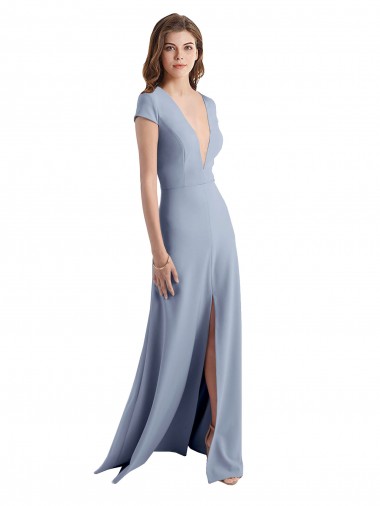 Magasins de Bleu fumée Fourreau Col V Crêpe Stretch Longue Robes demoiselle d'honneur / Robes de bal