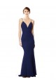 Magasins de Bleu marine Sirène Bretelles spaghetti Col V Crêpe Stretch Longue Formelles Robes demoiselle d'honneur / Robes de soirée / Robes de bal